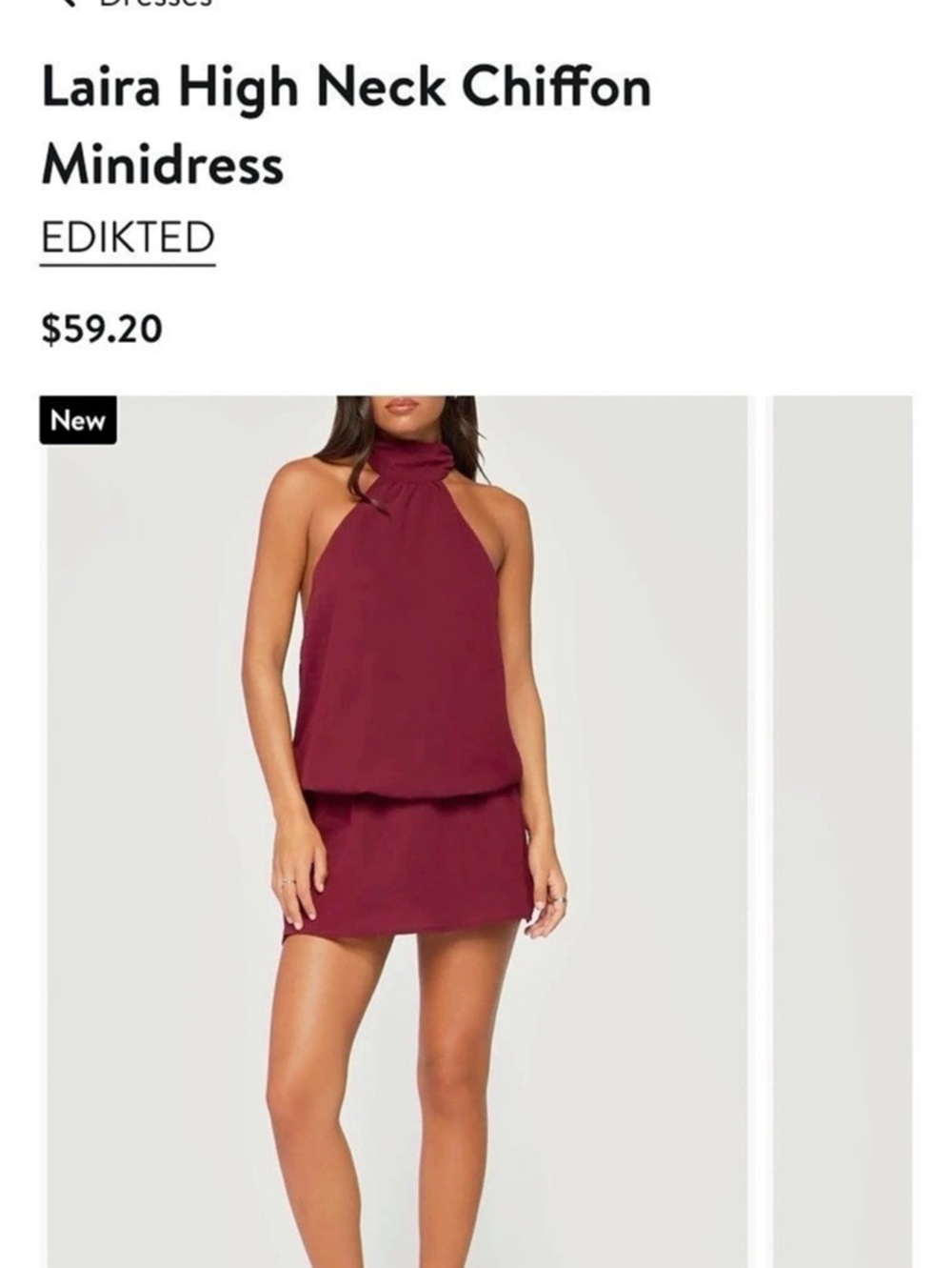 Edikted Laira High Neck Chiffon Minidress Burgundy